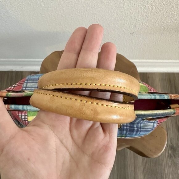 Dooney & Bourke Ants at Picnic Madras Plaid Canvas Leather Top Handle Bag Charm - Picture 12 of 14